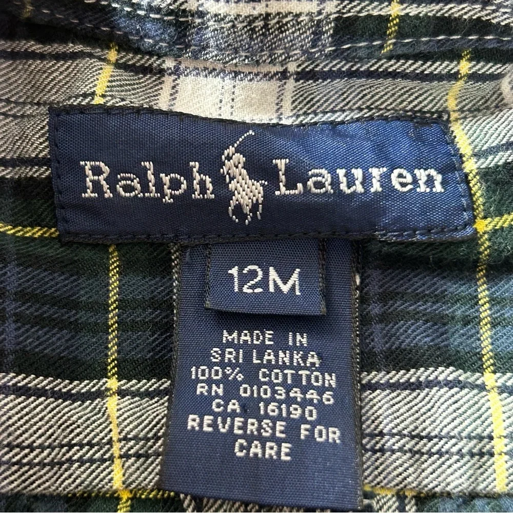 POLO Ralph Lauren Blue, Green and Yellow Plaid Romper. Boys Size 12 Months.